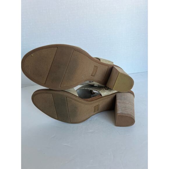 Toms Majorca Champagne Metallic Foil Textile Cutout Natural Heel Sandals Size 8 - Picture 9 of 9